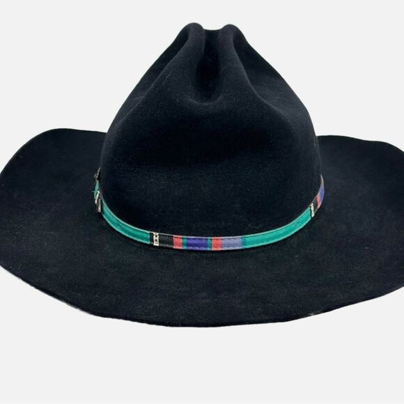 Vintage Wrangle Felted Calf Skin Band Cowboy Hat - BLACK - Picture 8 of 8